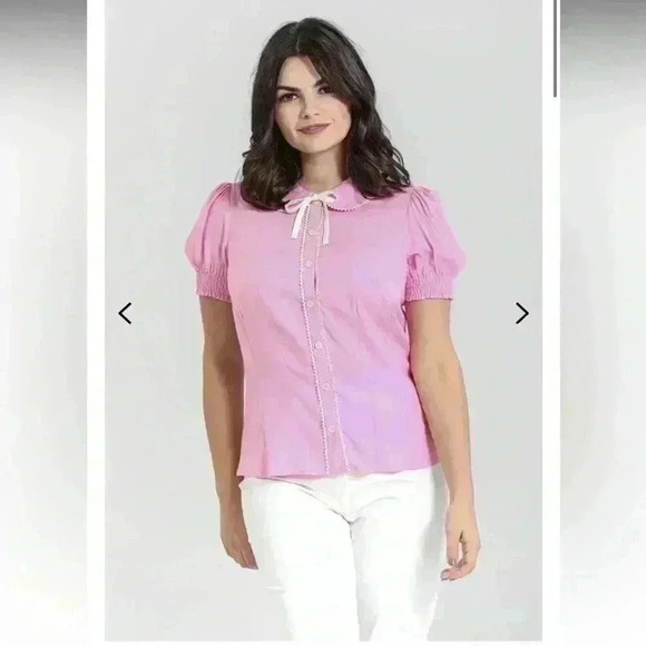 Hell Bunny Calliste Blouse In Pink Small Workwear Retro Button Up Blouse Small - Picture 1 of 10